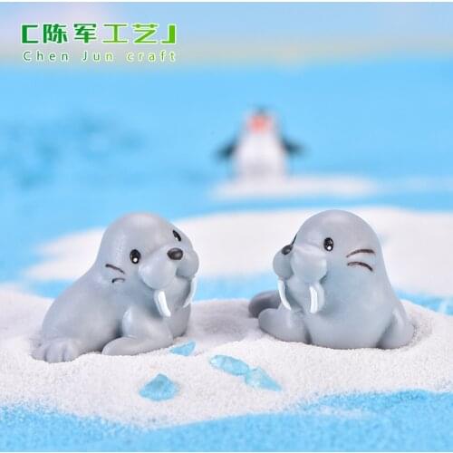 2pcs/set Sea Lion Seal Sea Animal Model Ornament Figurine Garden Fairy Decor Glass DIY Home Decoration Miniature Craft