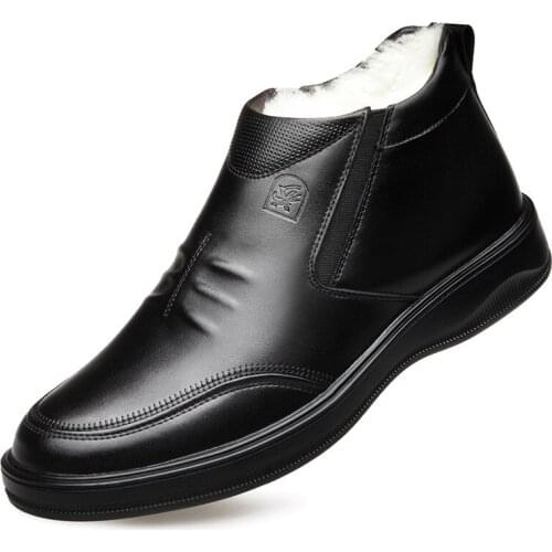 2021 New Winter Casual Boots Warm Shoes Flat Non-slip Comfort Genuine Leather Boots Men Shoes Men Boots Warm Snow Boots black