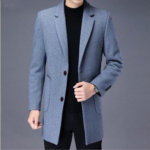 2021 Men Winter Stripe Slim Wool Jackets Mens New Casual Brand Solid Color Wool cashmere Trench Coat Male Trench Coat Overcoat