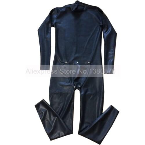 Shoulder Zips In Male Latex Rubber CatSuit with Removable Crotch Piece Bodysuit Plus Size Jumpsuit S-LCM159
