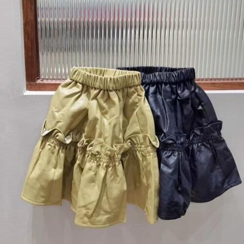 2021 new style girls pu leather skirt ruffles autumn cotton fashion girls skirts kids clothes 4-10 years d