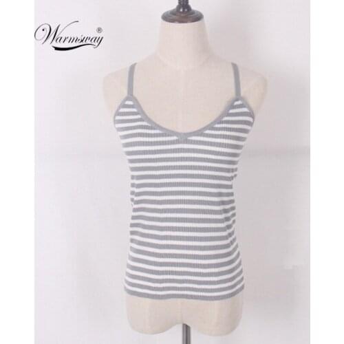 New knitted Striped Tank Tops Women Summer Camisole Vest simple Stretchable Ladies V Neck Slim Sexy Strappy Camis Tops A-004