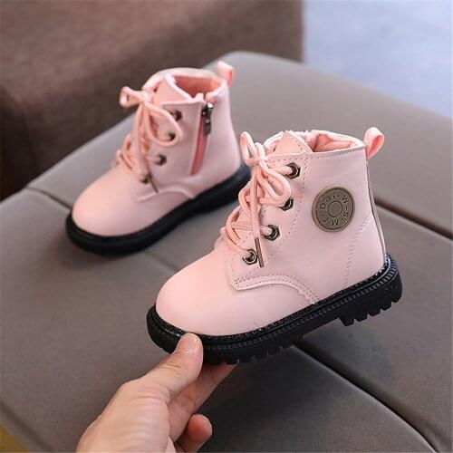 2021 Autumn/Winter Children Boots Boys Girls Leather Martin Boots Plush Fashion Waterproof Non-slip Warm Kids Boots Shoes 21-30