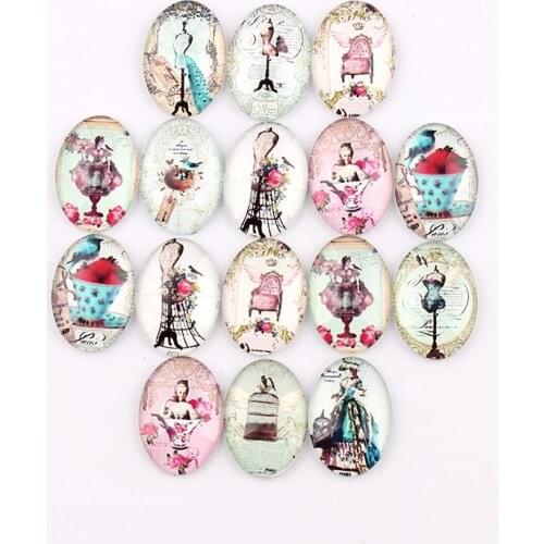Handmade 4 Size Glass Mix Styles Oval Flatback Cameo Cabochon Domed DIY Jewelry Charm Photo Pendant Setting