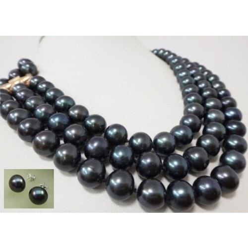 AAA+3 ROW 9-10MM TAHITIAN BLACK NATURAL PEARL NECKLACE earring-49.jpg