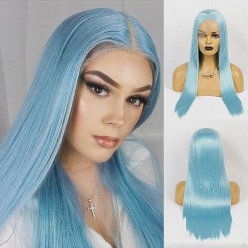 AIMEYA Light Blue Lace Front Wig Long Straight Middle Part 13x2.5 Lace Wigs Heat Resistant Cosplay Daily Wear Wigs for Women