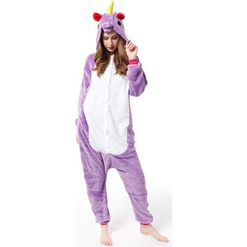 Purple Unicorn Adult One-Piece Pajamas Cosplay Cartoon Onesies Kids Flannel Animal Sleepwear Pyjamas Christmas Halloween Costume