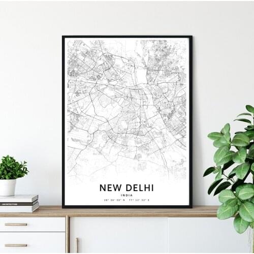 Black White New Delhi India City Map Art Poster Modern Wall Art Canvas Painting Nordic Decorative Picture Office Home Decor