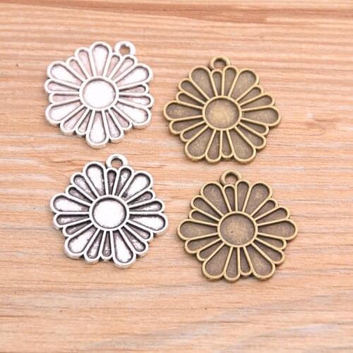 PULCHRITUDE 15pcs 24*24mm 2020 New Product Two Color Sun Flower Charms Plant Pendant Jewelry Metal Alloy Jewelry Marking