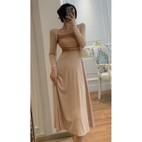 Real Shot 2020 New Fashion Temperament Womens Mesh Stitching Slim Party Dress