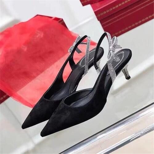 2021 fashion shoes woman pointed toe kittens bowknot sandals ladies shoes dress kitten heels back strap sandals