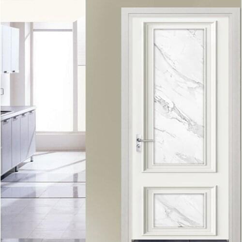 Modern Jazz White Marble Door Sticker Living Room Bedroom Nordic Style Photo Wallpaper PVC Self-Adhesive Waterproof Door Decal