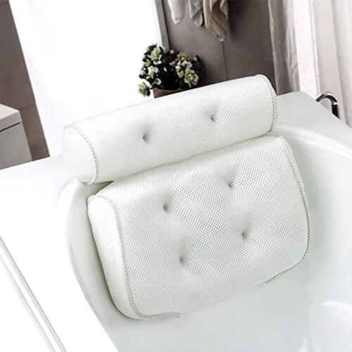 Breathable 3D Mesh Bath Pillow with Suction Cups Neck and Back Support Pillow for Home Hot Tub Bathroom Accersories