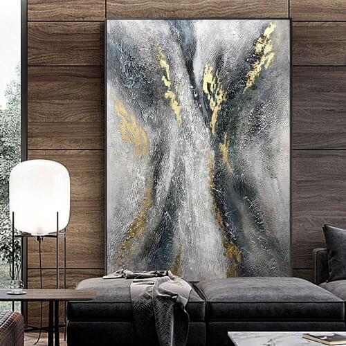 Handmade High Quality Modern Abstract Oil Painting Thick Textured Black GOLD Grey Art Wall Painting Pictures Original ARTWORK