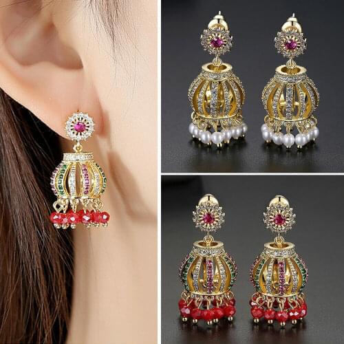 Gypsy Jewelry Indian Jhumka Long Bell Palace Fringed Tassel Earrings Antique Ethnic Gold Color Drop Earrings For Women Earring