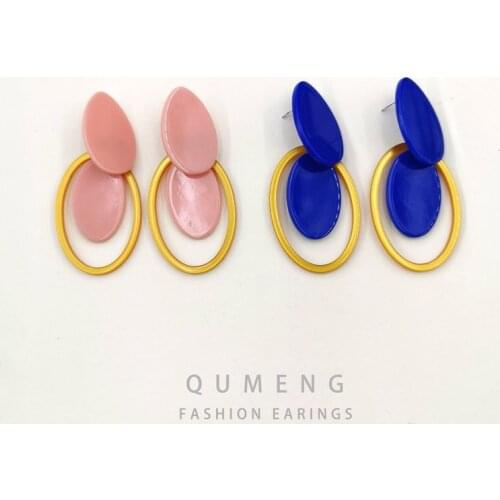 QUMENG 2020 New Style Vintage Fashion stud Earrings for Women 2020 Big Geometric Acrylic Earring Simple Trendy Jewelry