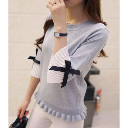 Chic han edition sweater coat horn sleeve female 2021 new agaric sets chiffon cute sweater of girl