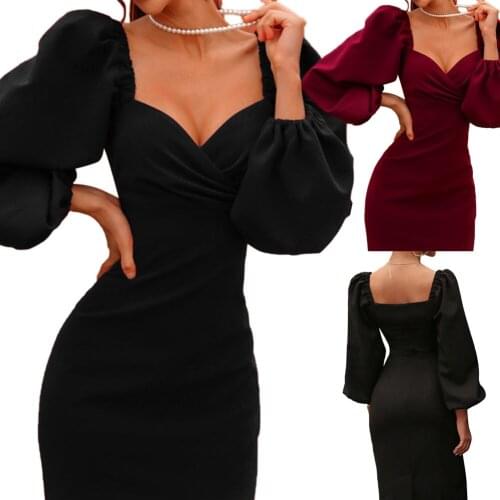 V Neck Off Shoulder Dress Women Autumn Winter Club Party Dress Female Sexy Slim Black Dress