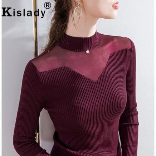 Winter Long Sleeve Hollow Out Knitted Shirts Plus Size Sexy Lace Patchwork OL Tops Gothic Shirt Korean Fashion Harajuku Clothing