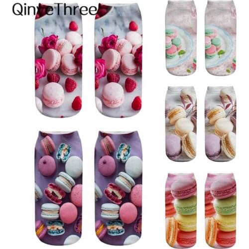 1 Pair New Funny 3D Printing Macaron Dessert Unisex Foods Patterned Short Ankle Socks Dropship