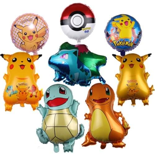 5pcs/set Pokemon Foil Balloons Inflatable Pikachu Ivysaur Squirtle Foil Balloons Aluminum Film Globos Children Party Decoration
