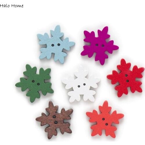 50pcs 2 Hole Mix Color Snowflake Wood Buttons Sewing Scrapbooking Home Clothing Decor Card Making DIY 25mm