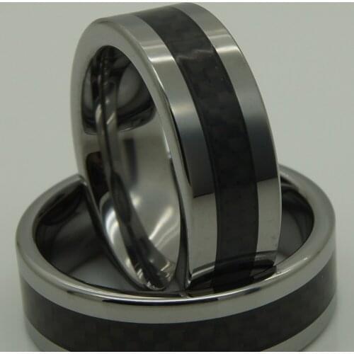 8mm black carbon fiber inlayed hi-tech scratch proof wedding tungsten ring