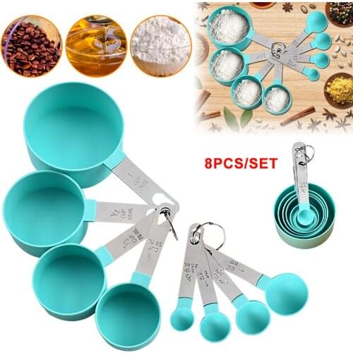 8Pcs/set Stainless Steel Measuring Cups and Spoons Set Kitchen Baking Gadget