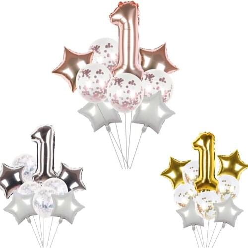 9pcs Gold Silver Rose Gold Confetti Number Balloons Birthday Party Decoration Supplies Helium Foil Balloon Baby Shower Balloons