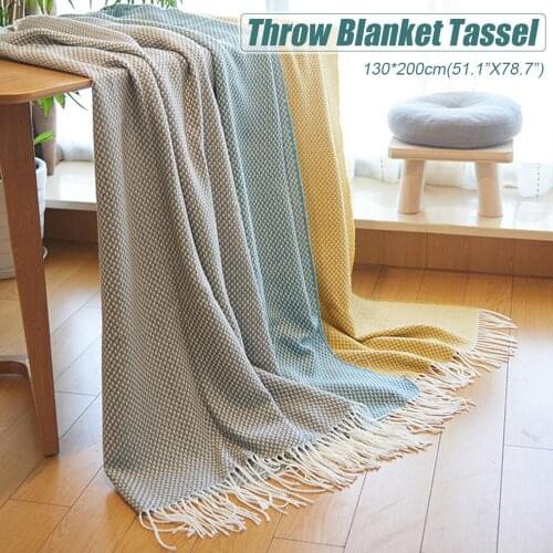 130X200CM 3Colors Acrylic Throw Blanket Tassels Sofa Couch Cozy Nap Travel