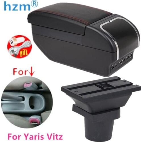 Car Armrest Box For Toyota Yaris Vitz 1998-2005 Hatchback Centre Console Storage Box Rotatable Arm rest With Cup Hole USB LED