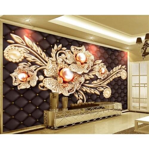 Beibehang Custom wallpaper murals black simple jewelry diamond pearl flower European pattern background wall 3d wallpaper behang