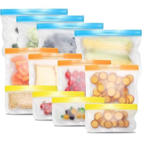 BPA Free PEVA Silicone Food Storage Bag Reusable Freezer Bag Leakproof Top Zip Lock Bags Kitchen Organizer Fresh-keeping Bag