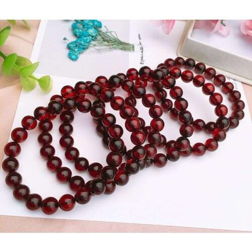 8.5mm Certificate Natural Blood Red Amber Round Beads Bracelet Women Party Gift Stretch Red Amber Bracelet Cetificate AAAAA