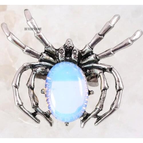 Spider Brooch Natural Stone White Opal CAB Cabochon Bead Pendant For Men Women Jewelry Gift 1Pcs K714