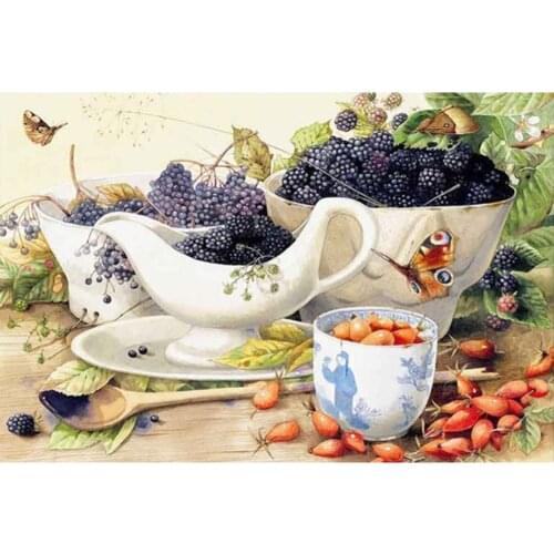 Tea Set Fruit Butterfly Cross Stitch Kit Needlework Craft Set Canvas Printed Cotton Thread Home Decor Christmas Gift Wholesale