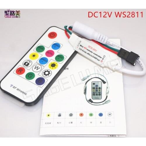 DC5V -24V ws2812b ws2813 DC12V 2811 Digital RGB Strip LED Controller 14Key RF Wireless Remote 2048Pixels 300 Kinds of Changes