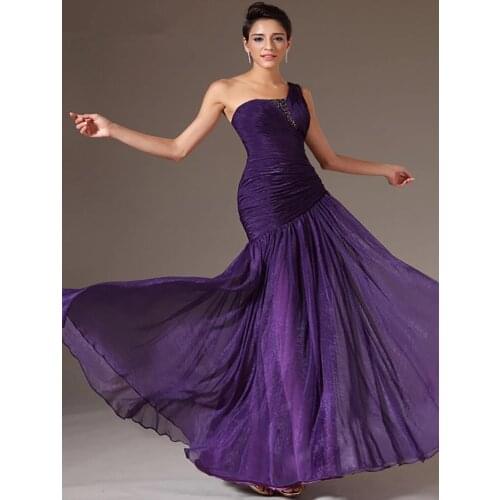 Purple Evening Dresses Mermaid One-shoulder Chiffon Beaded Long Dubai Saudi Arabic Evening Gown Prom Dresses