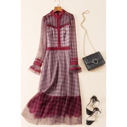 French s New women retro little super fairy Plaid mesh style dress