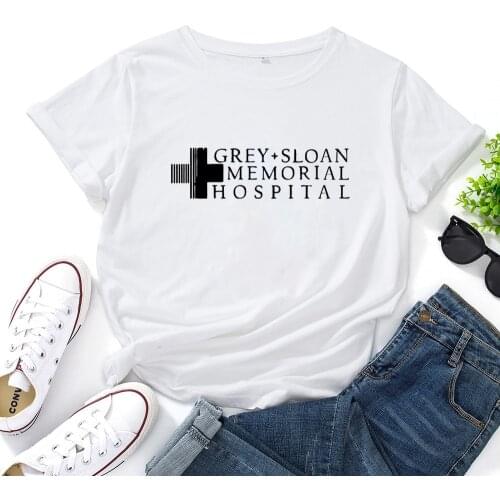 GREY+SLOAN MEMORIAL HOSPITAL T Shirt for Women Short Sleeve Tshirts Cotton Women Letters Personalized O Collar Camisetas Mujer