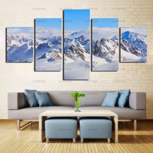 Blue Sky and Snow Mountain Poster 5Pcs Home Bedroom Living Room Wall Art Irregular Decoration Canvas Painting Hd Print Frameless