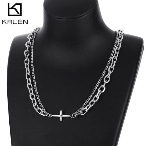 Kalen 8mm O-Chain Double Link Punk Cross Accessories Mens Necklace Stainless Steel Jewelry