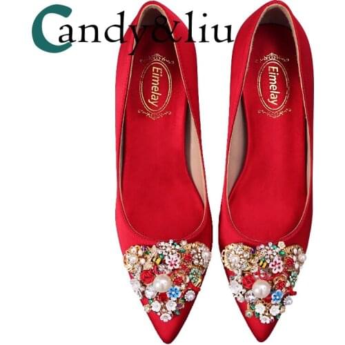 Red Wedding Shoes Cyrstals and Rhinestones Women Pumps for Bridal Bridesmaid Evening Dress Party Banquet Reception Pointed Toe