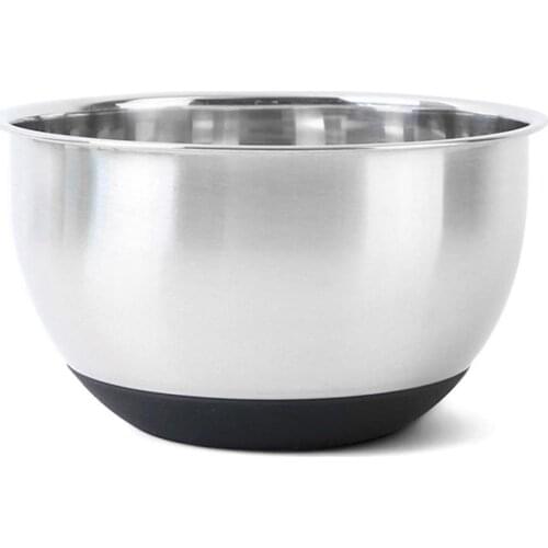 Stainless Steel Mixing Bowl with Ergonomic Non-slip Silicone Base Professional Kitchenware Round Metal Bottom No-slip Single