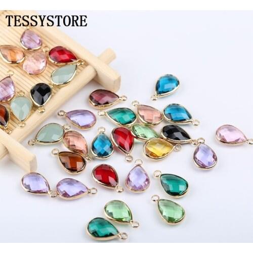 Fashion Glass Water Drop Shape Pendant Copper Quartz Gem Stone Crystal Pendant For Jewelry Making Necklace Bracelet Accessories