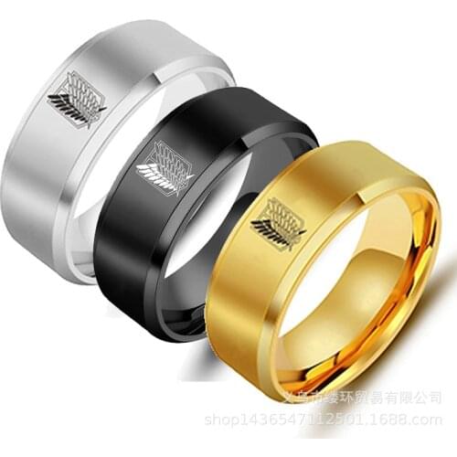 5 colors Attack on Titan Black sliver Stainless Steel Ring Wings Of Liberty Flag Finger Rings For Men Women Jewelry Anime Fans