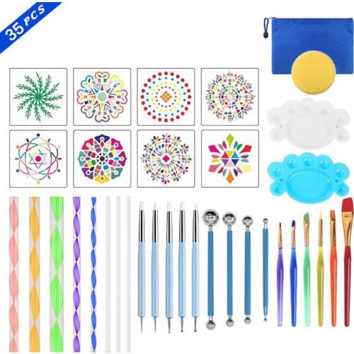 Mandala Dotting Tools Set DIY Acrylic Stick Rods Painting Dotting Tool Template Brush Tray Kit for Painting Rocks Art Craft