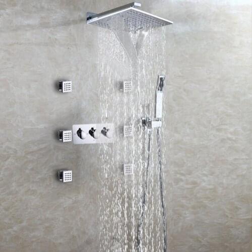 DULABRAHE Bath Shower Faucet Set Waterfall And Rain Shower System Hot And Cold Mixer Faucet Valve Wall Mounted Chrome Brass