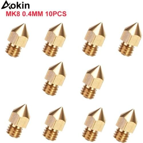 Aokin 10pcs 0.2 0.3 0.4 0.5 0.6 0.8 1.0 mm MK8 Extruder Nozzle 1.75mm 3.0mm For 3D Printer Makerbot Anet A8 Creality CR-10S S4