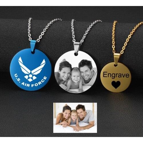 New Personalized Blank Front Back Name Plate Necklace Custom Tag Stainless Steel Pictures Photo Round Necklace Women SL-033